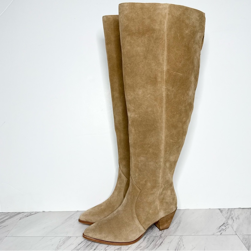 Vince Camuto Sewinny Tan Suede Pointy Toe Extra Wide Calf Tall Boot 7W
